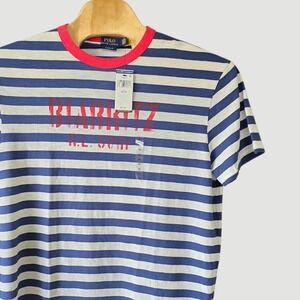 POLO RALPH LAUREN Men's Classic Fit Striped T Shirt Red Trim Navy White XL TG